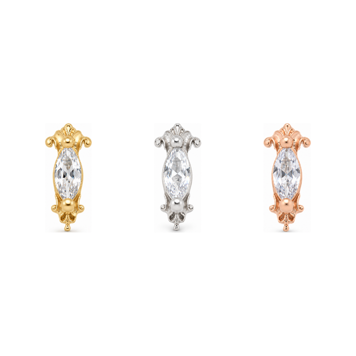 Empress Threadless End CZ 14k AuAdore — Yellow, White, and Rose Gold comparison