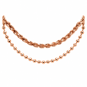 AuAdore Family Ties Double Chain in polished 14k rose gold on a white background.