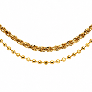 AuAdore Family Ties Double Chain in polished 14k yellow gold on a white background.