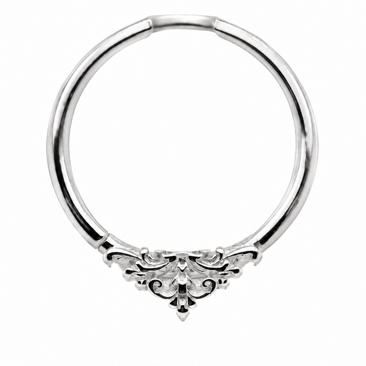 AuAdore Florentine Ring in polished 14k white gold on a white background.