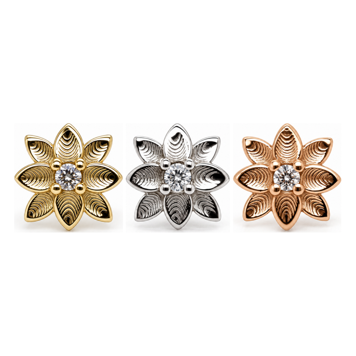 Flower CZ Threadless End 14k AuAdore — Yellow, White, and Rose Gold comparison