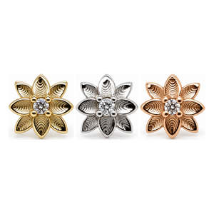 Flower CZ Threadless End 14k AuAdore — Yellow, White, and Rose Gold comparison