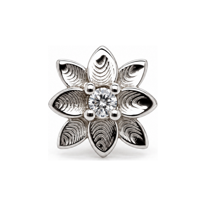 Flower CZ Threadless End 14k AuAdore — White Gold
