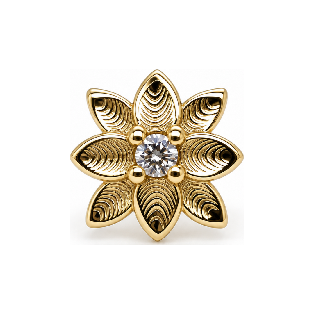 Flower CZ Threadless End 14k AuAdore — Yellow Gold