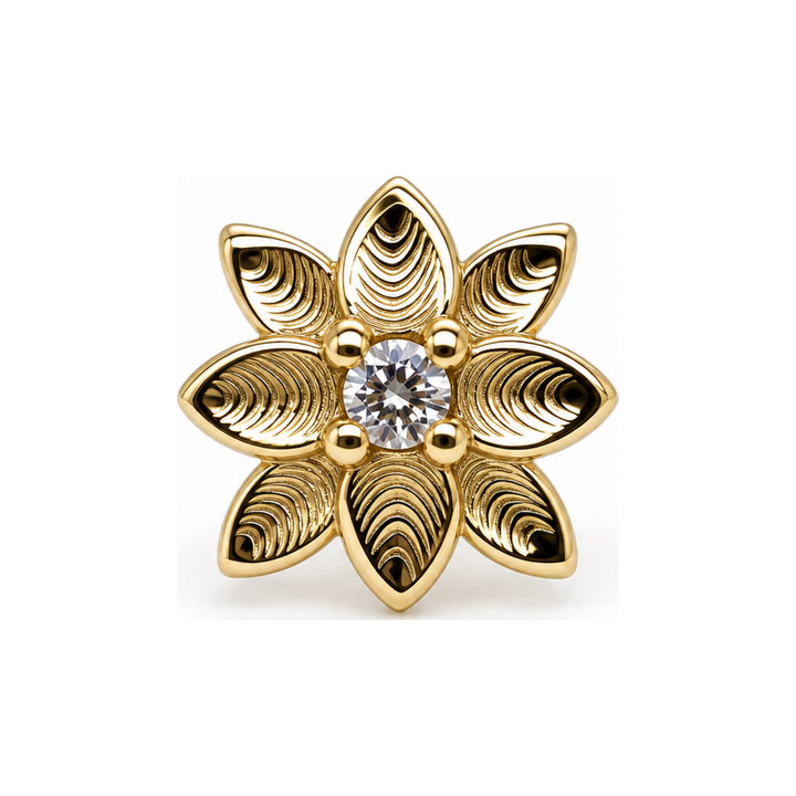 Flower CZ Threadless End 14k AuAdore — Yellow Gold