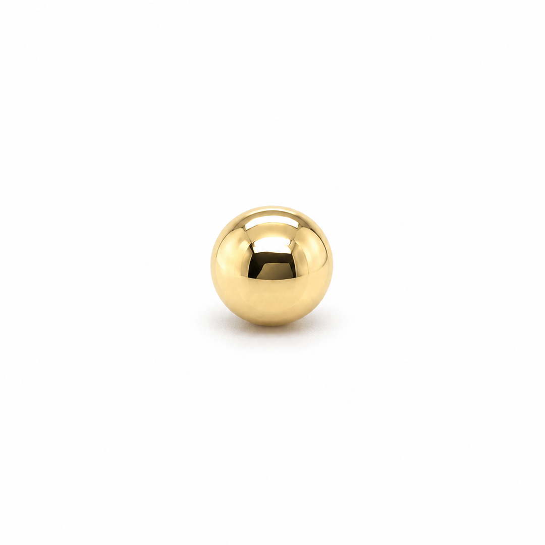 AuAdore Gold Bead Threadless End in polished 14k yellow gold on a white background.