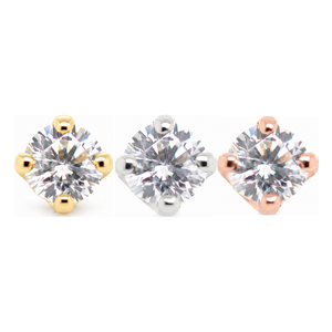 Gold Threadless end with 2.5mm Diamond 14k AuAdore — Yellow, White, and Rose Gold comparison