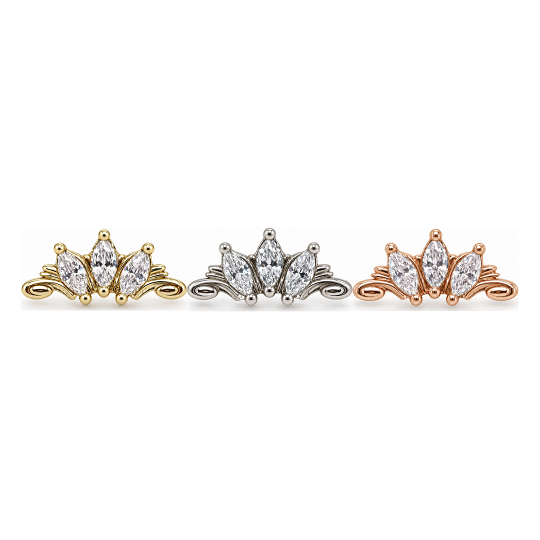 Grandeur CZ 16g Threaded End 14k (T11/12/13) AuAdore — Yellow, White, and Rose Gold comparison