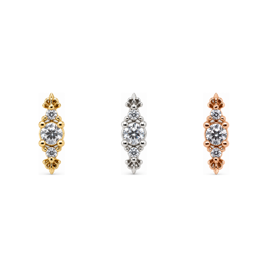 Heiress CZ Threadless End 14k (T11/12/13) AuAdore — Yellow, White, and Rose Gold comparison