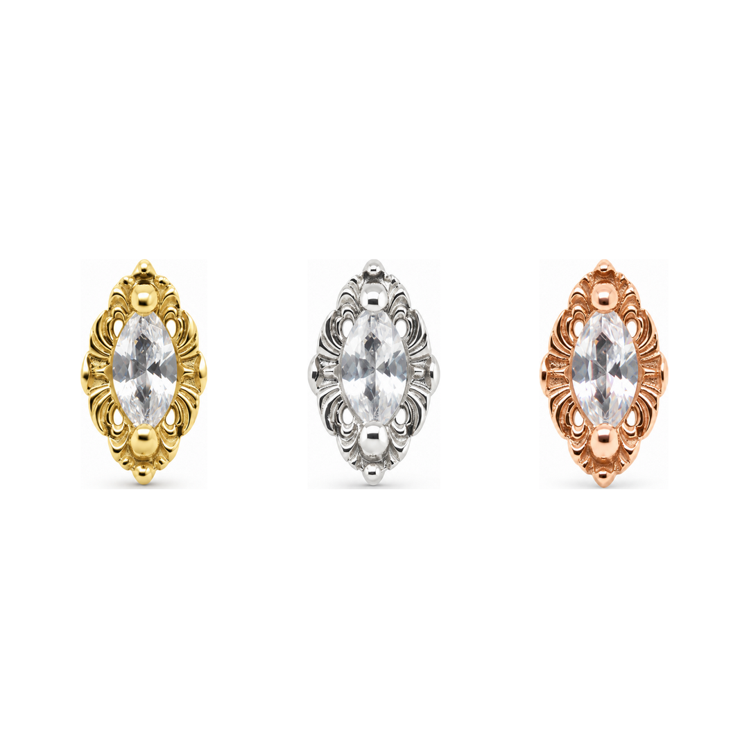 Honor CZ Threadless End 14k (T15) AuAdore — Yellow, White, and Rose Gold comparison