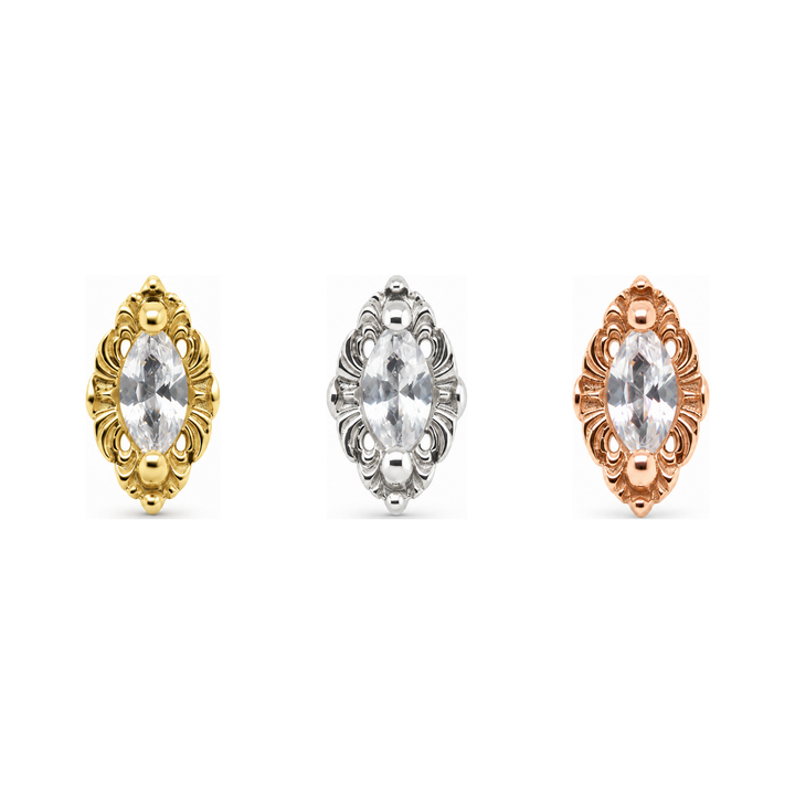 Honor CZ Threadless End 14k (T15) AuAdore — Yellow, White, and Rose Gold comparison