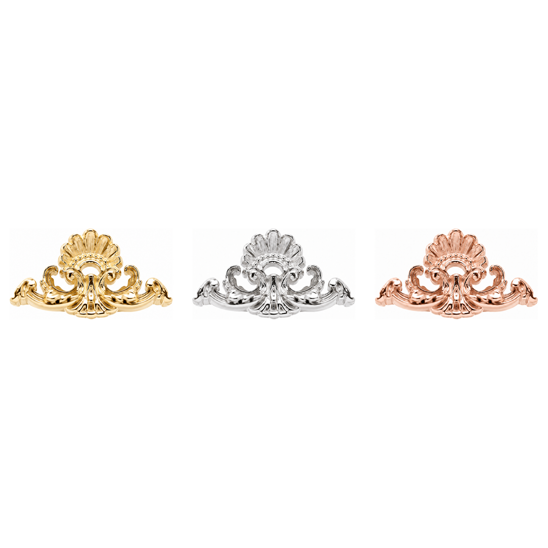 AuAdore Imperial Threadless End shown in 14k yellow gold, white gold, and rose gold on a white background.