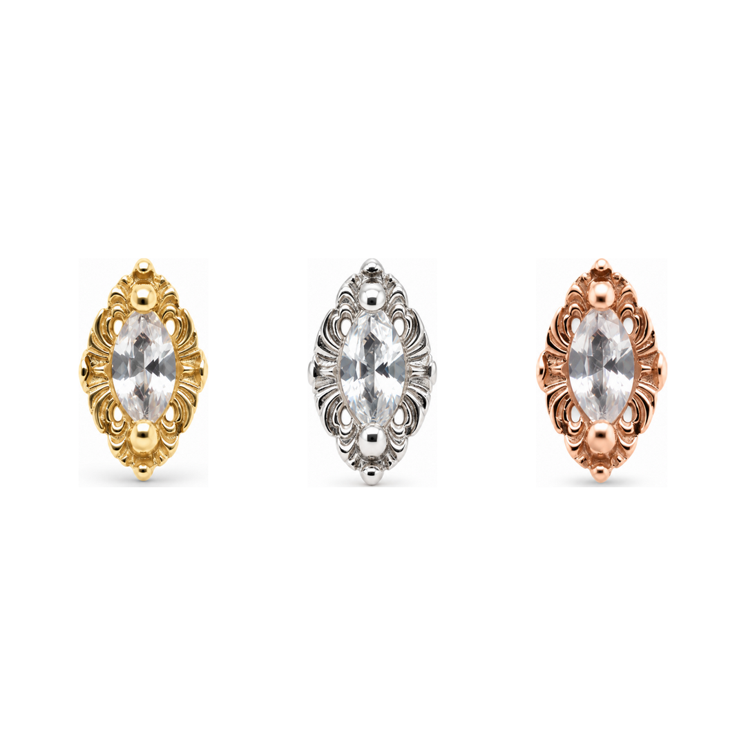 Large Honor CZ Threadless End 14k (T15) AuAdore — Yellow, White, and Rose Gold comparison