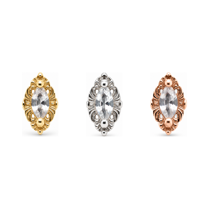 Large Honor CZ Threadless End 14k (T15) AuAdore — Yellow, White, and Rose Gold comparison