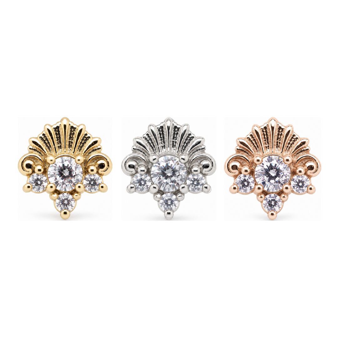 Lennox CZ Threadless End 14k AuAdore — Yellow, White, and Rose Gold comparison