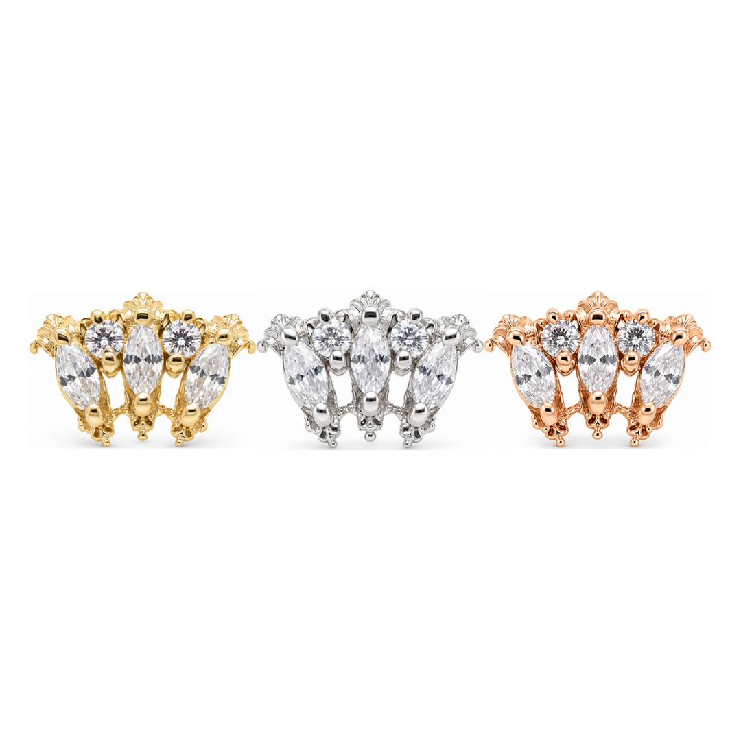 London Jayne CZ Threadless End 14k (T15) AuAdore — Yellow, White, and Rose Gold comparison