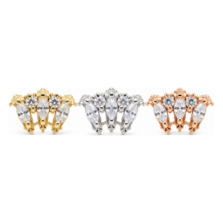 London Jayne CZ Threadless End 14k (T15) AuAdore — Yellow, White, and Rose Gold comparison