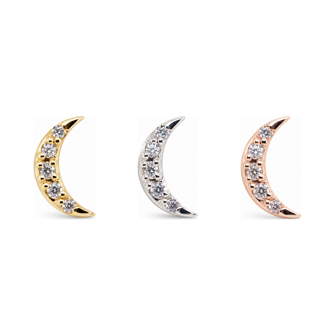 Lunar Deity CZ Threadless End 14k (T15) AuAdore — Yellow, White, and Rose Gold comparison
