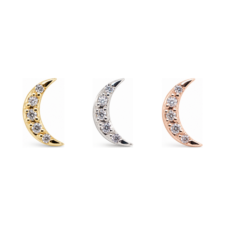 Lunar Deity Diamond Threadless End 14k AuAdore — Yellow, White, and Rose Gold comparison