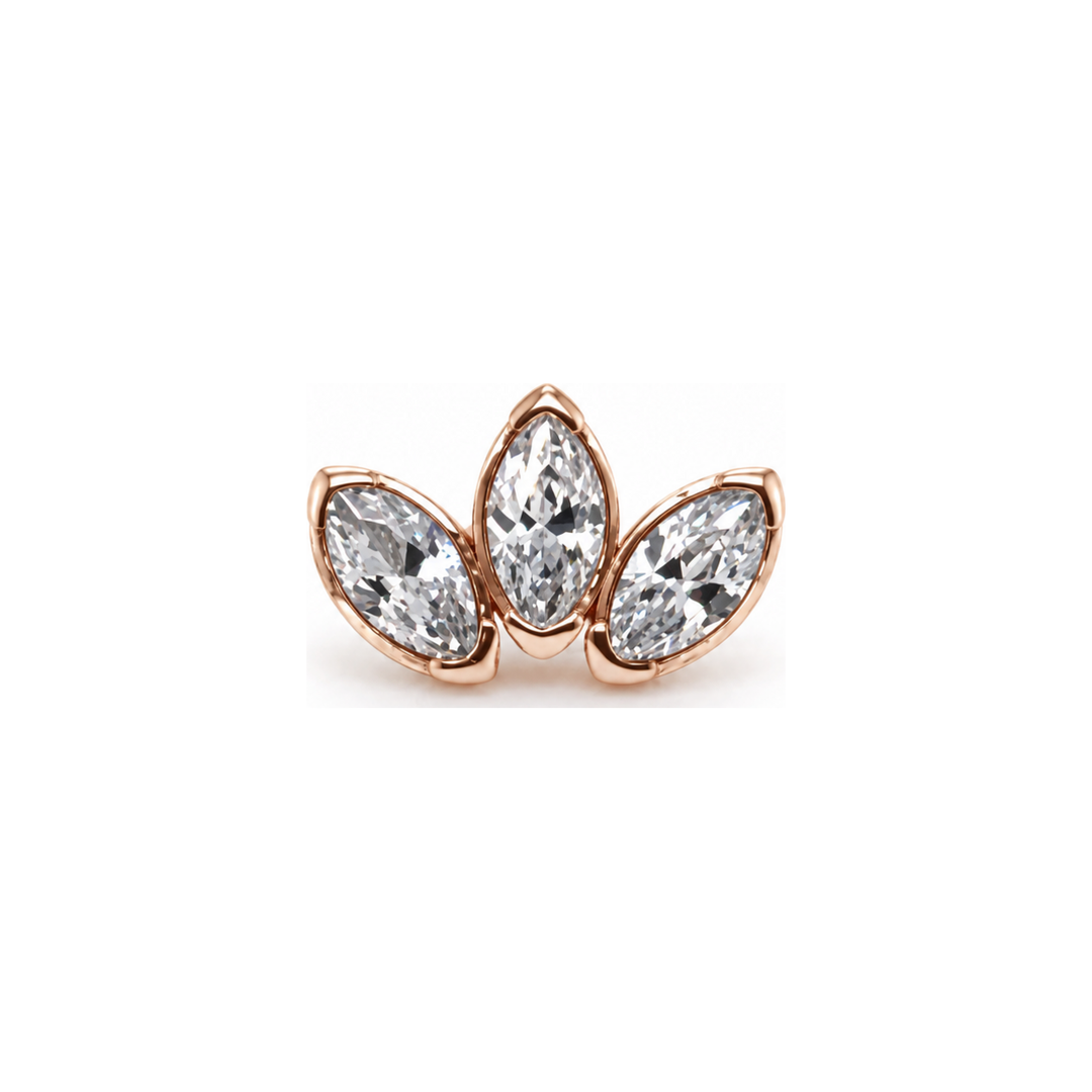 Marquise 3 Fan 3x1.5mm CZ Threadless End 14k AuAdore — Rose Gold