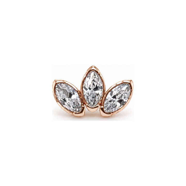 Marquise 3 Fan 3x1.5mm CZ Threadless End 14k AuAdore — Rose Gold