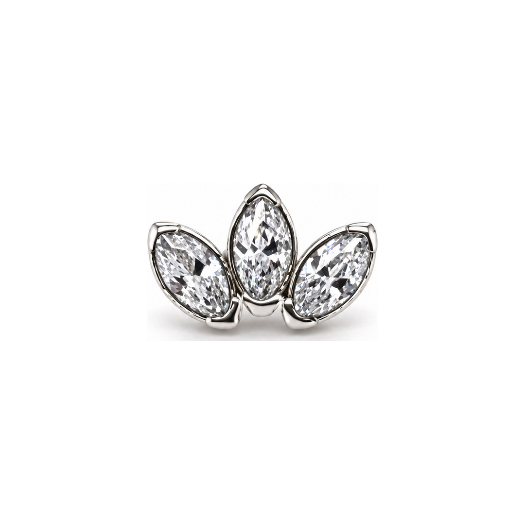 Marquise 3 Fan 3x1.5mm CZ Threadless End 14k AuAdore — White Gold