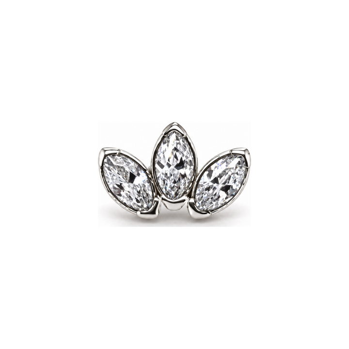 Marquise 3 Fan 3x1.5mm CZ Threadless End 14k AuAdore — White Gold