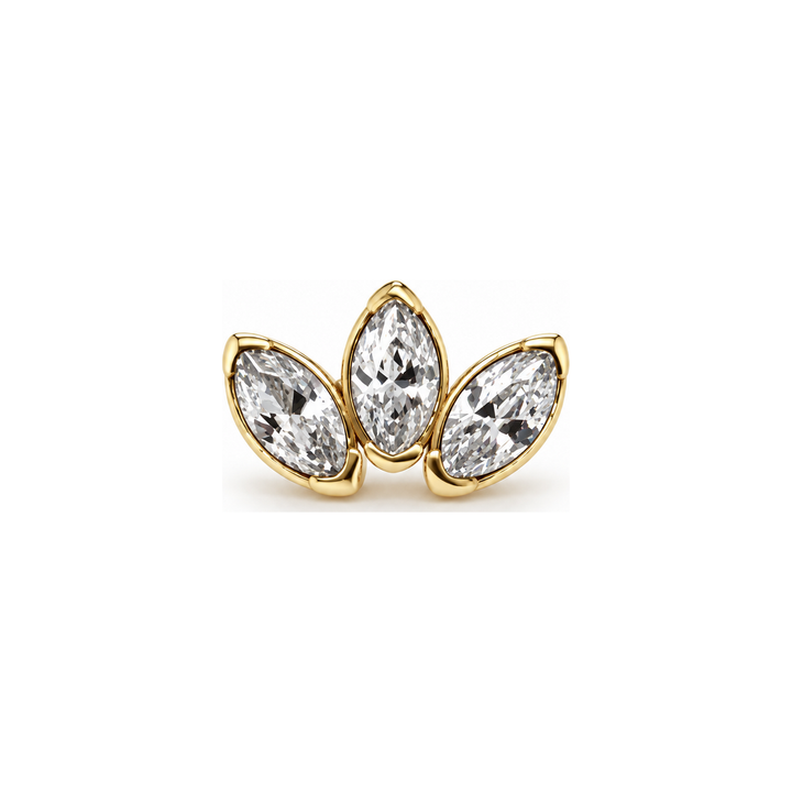 Marquise 3 Fan 3x1.5mm CZ Threadless End 14k AuAdore — Yellow Gold