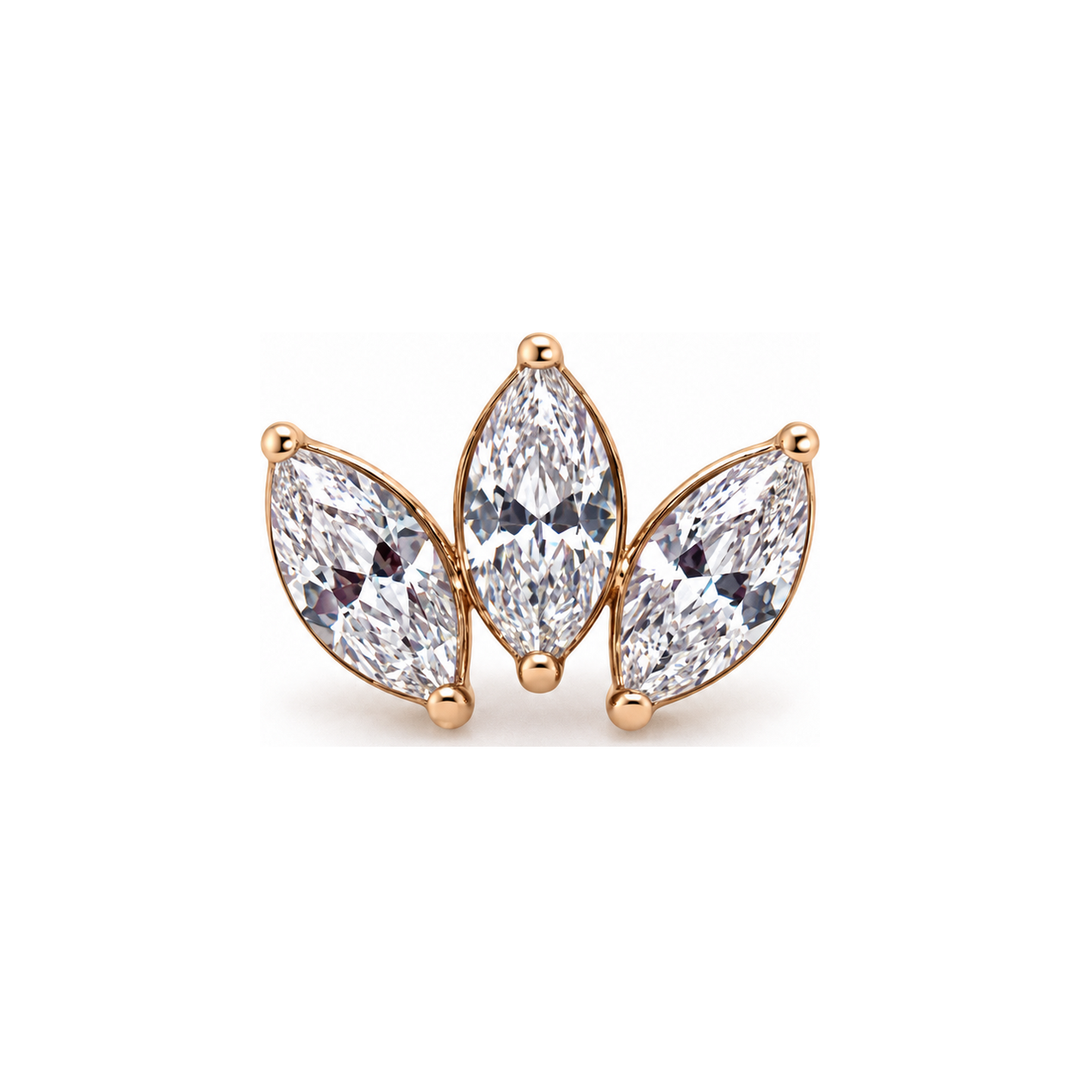 Marquise 3 Fan 4x2mm CZ Threadless End 14k AuAdore — Rose Gold