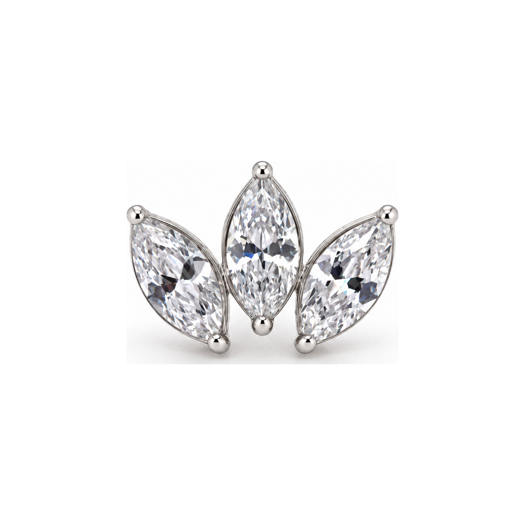 Marquise 3 Fan 4x2mm CZ Threadless End 14k AuAdore — White Gold