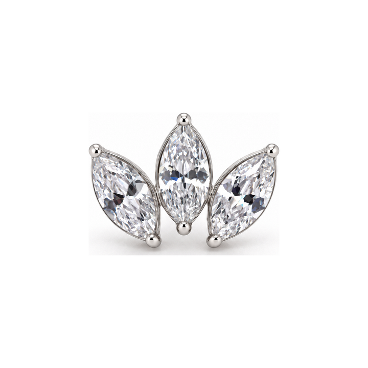 Marquise 3 Fan 4x2mm CZ Threadless End 14k AuAdore — White Gold