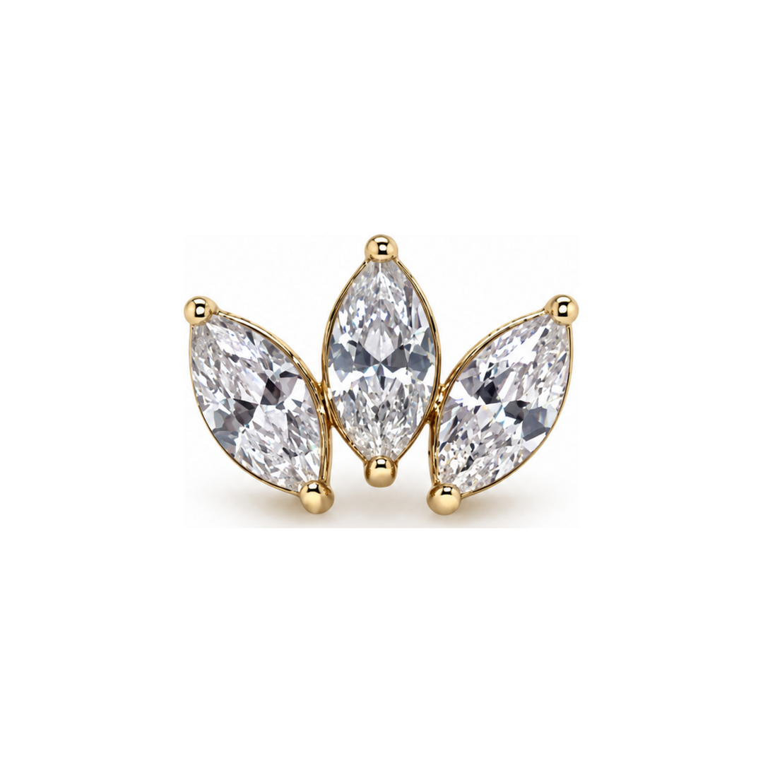 Marquise 3 Fan 4x2mm CZ Threadless End 14k AuAdore — Yellow Gold