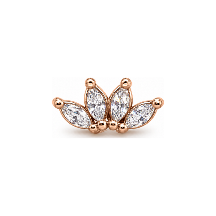 Marquise 4 Fan 3x1.5mm CZ Threadless End 14k (T11/12/13) AuAdore — Rose Gold