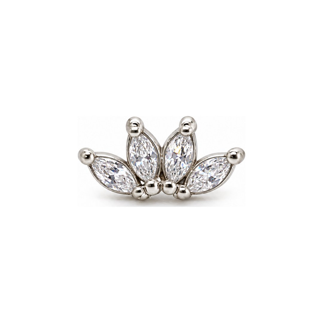 Marquise 4 Fan 3x1.5mm CZ Threadless End 14k (T11/12/13) AuAdore — White Gold