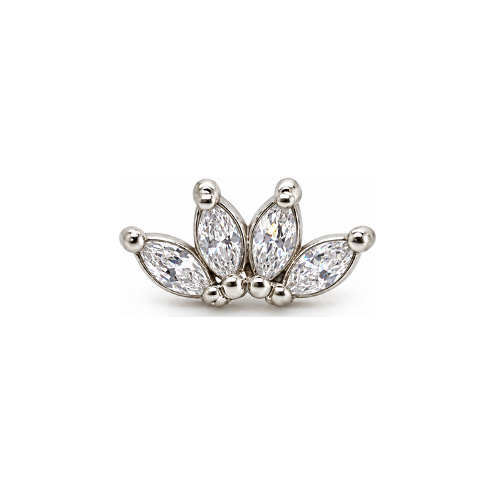 Marquise 4 Fan 3x1.5mm CZ Threadless End 14k (T11/12/13) AuAdore — White Gold
