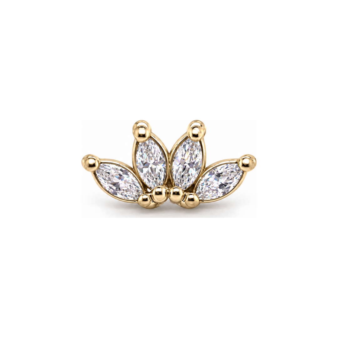 Marquise 4 Fan 3x1.5mm CZ Threadless End 14k (T11/12/13) AuAdore — Yellow Gold