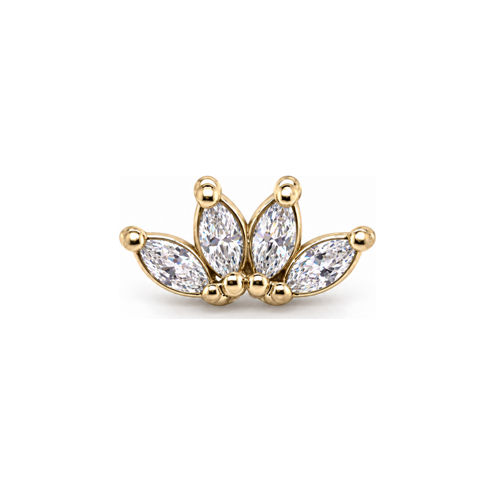 Marquise 4 Fan 3x1.5mm CZ Threadless End 14k (T11/12/13) AuAdore — Yellow Gold