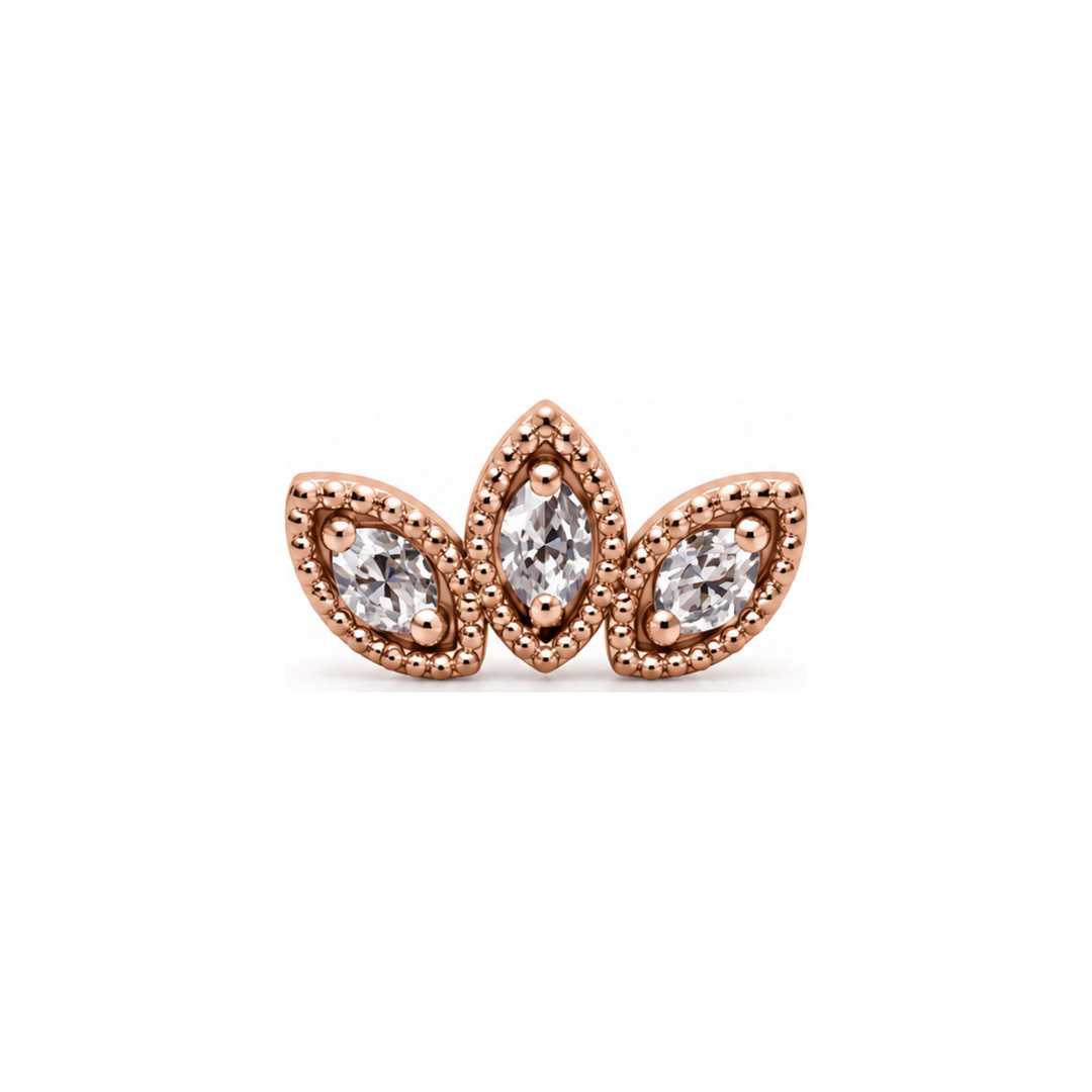 Milgrain 3 Fan CZ Threadless End 14k AuAdore — Rose Gold