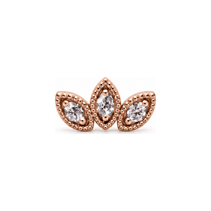 Milgrain 3 Fan CZ Threadless End 14k AuAdore — Rose Gold