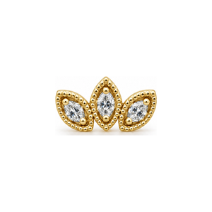 Milgrain 3 Fan CZ Threadless End 14k AuAdore — Yellow Gold
