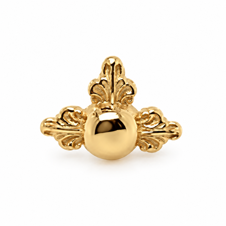 AuAdore Odette 3 Threadless End in polished 14k yellow gold on a white background.