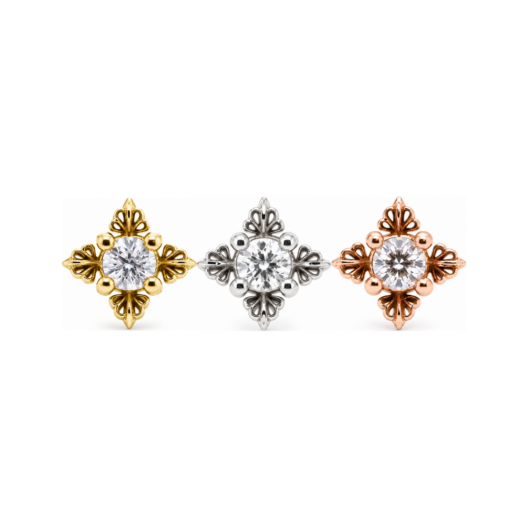 Ophelia CZ Threadless End 14k AuAdore — Yellow, White, and Rose Gold comparison