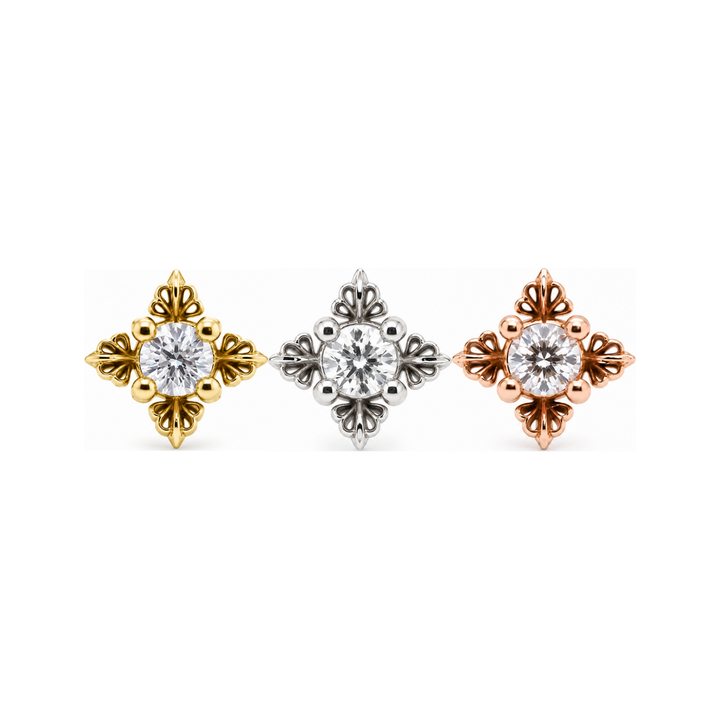 Ophelia CZ Threadless End 14k AuAdore — Yellow, White, and Rose Gold comparison
