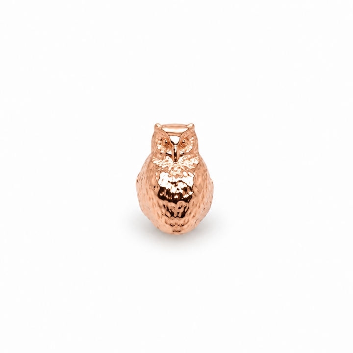 AuAdore Owl Threadless End in polished 14k rose gold on a white background.