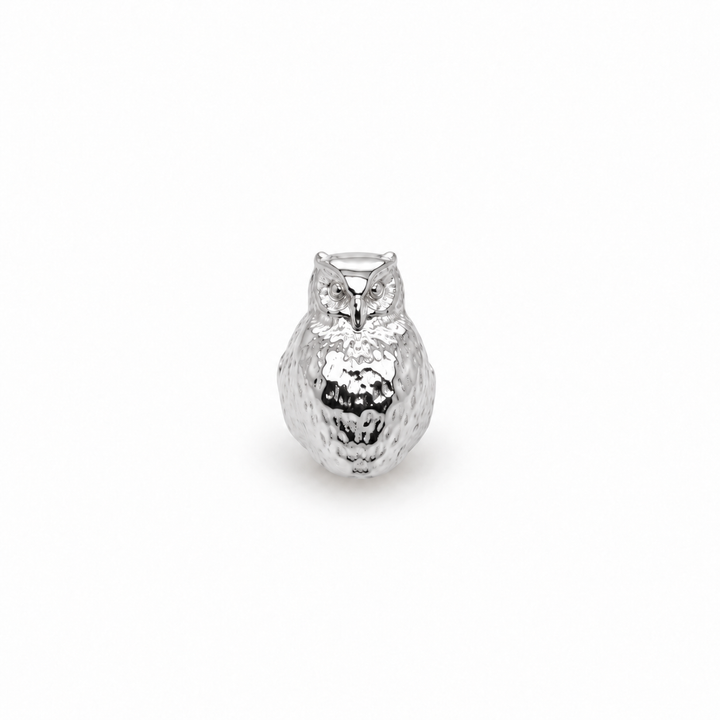 AuAdore Owl Threadless End in polished 14k white gold on a white background.