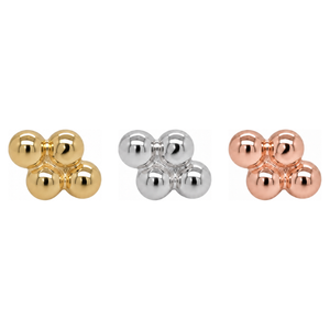 AuAdore Quad Bead End shown in 14k yellow gold, white gold, and rose gold on a white background.