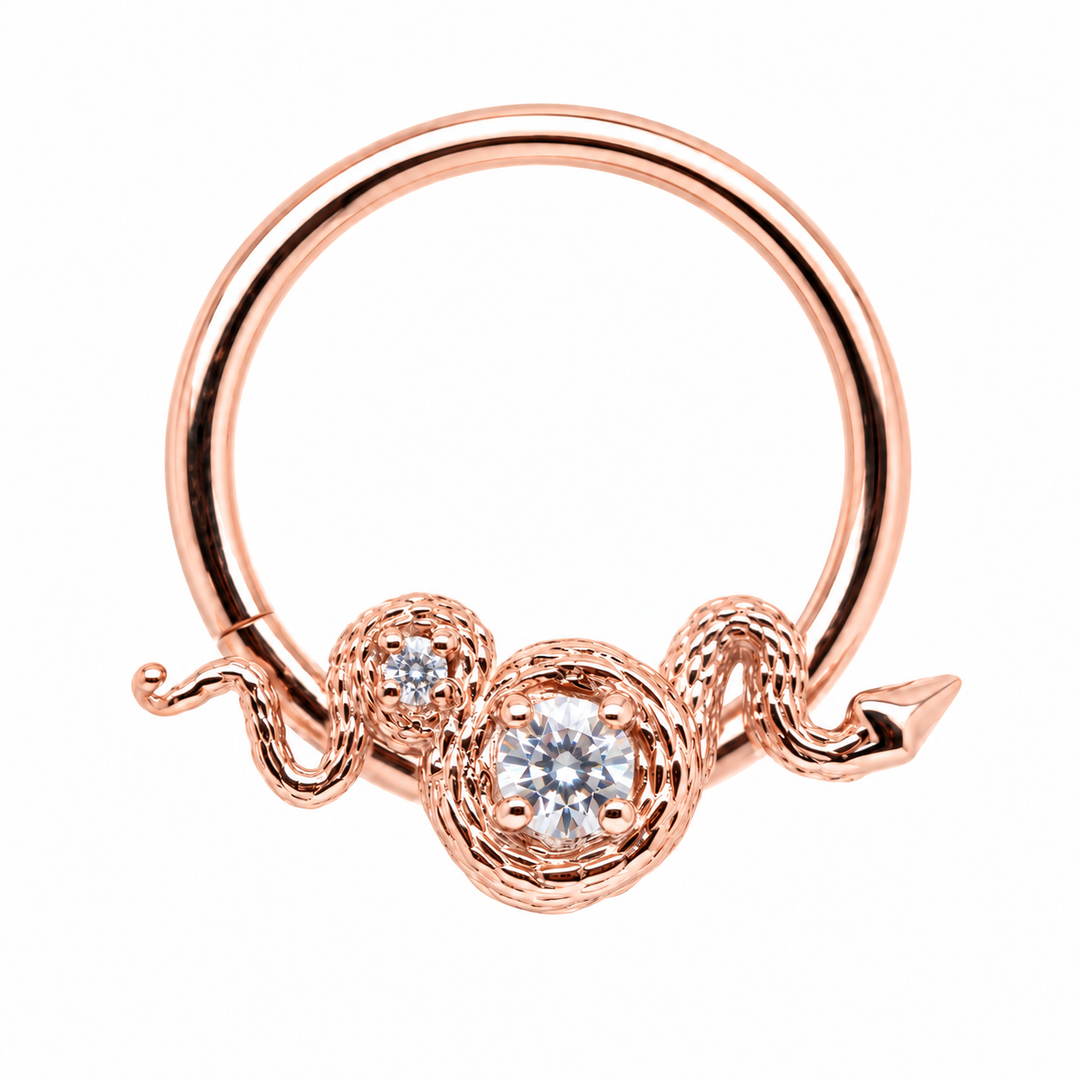 AuAdore Rebirth CZ 16g ring in 14k rose gold, front view