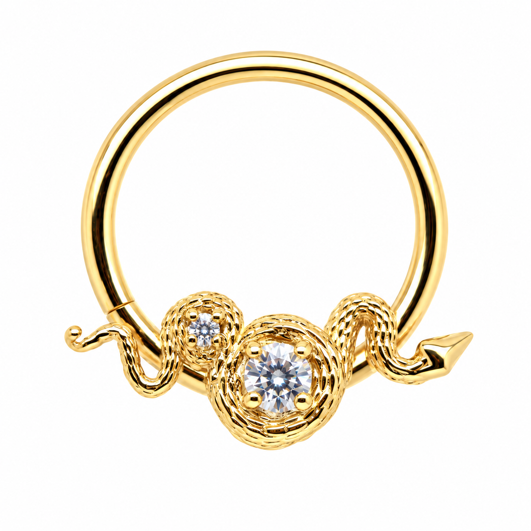 AuAdore Rebirth CZ 16g ring in 14k yellow gold, front view