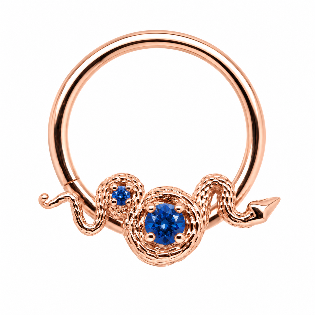 AuAdore Rebirth Lab Blue Sapphire 16g ring in 14k rose gold, front view
