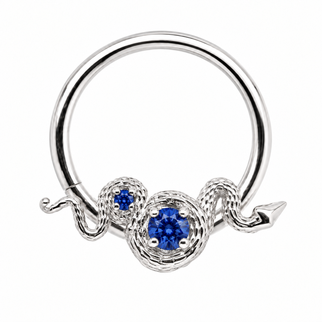 AuAdore Rebirth Lab Blue Sapphire 16g ring in 14k white gold, front view